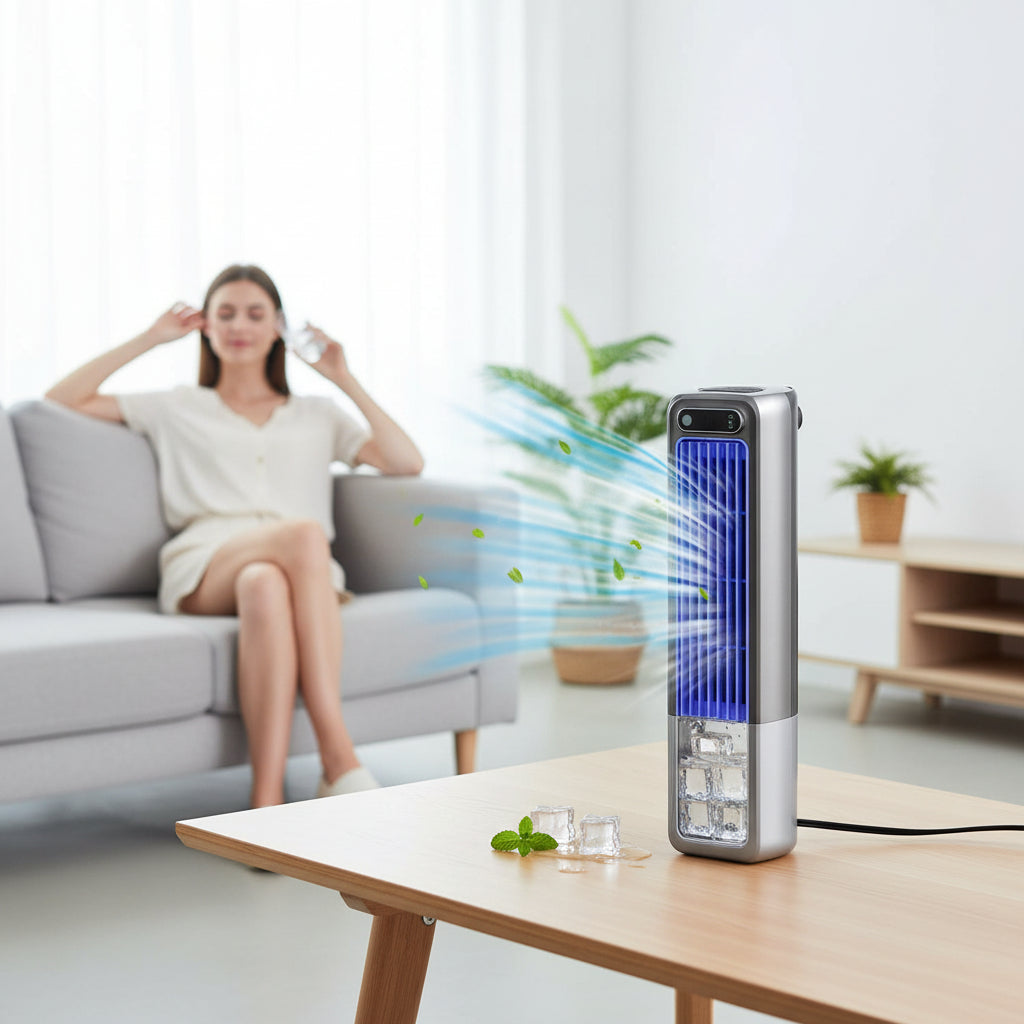 Compact Desk Fan | Portable Tower Fan with Three-Speed Settings | Rechargeable Design for Personal Cooling 1