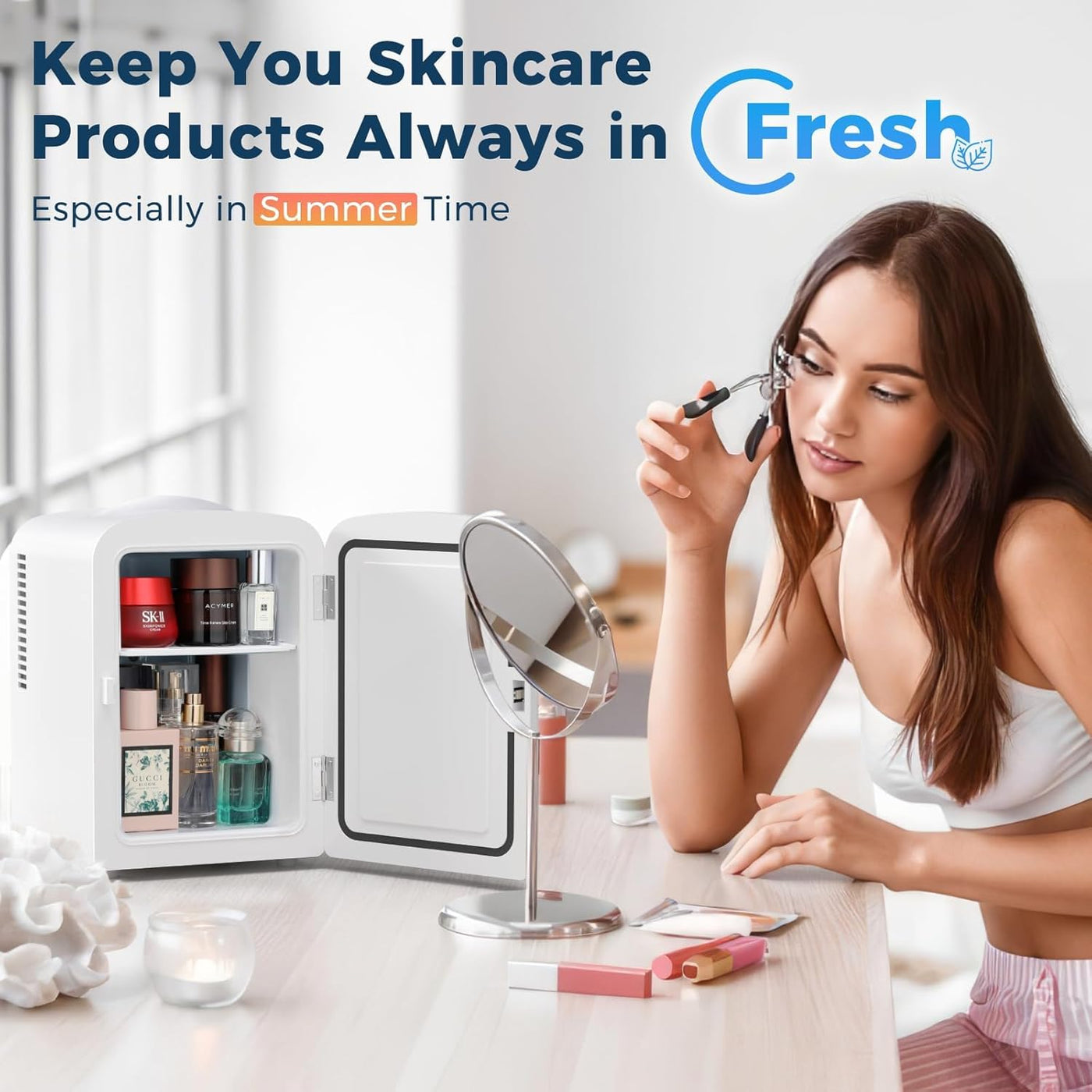 Compact Mini Fridge | 4L Small Fridge with Adjustable Shelves | Ideal Skincare & Beverage Storage for Bedroom Use 3