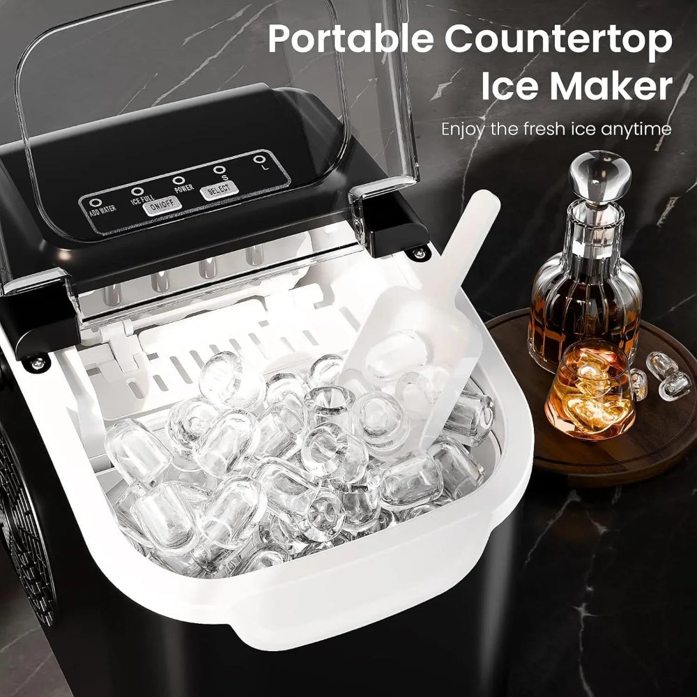 Compact Nugget Ice Maker Machine | Portable Countertop Design with Self-Cleaning Function | Quick Ice Production for Home and Offices