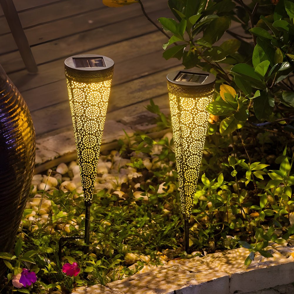 Solar Garden Lights, Solar Lights Outdoor Set of 2 with Ground Spike, Metal Solar Path Lights for Garden Decor