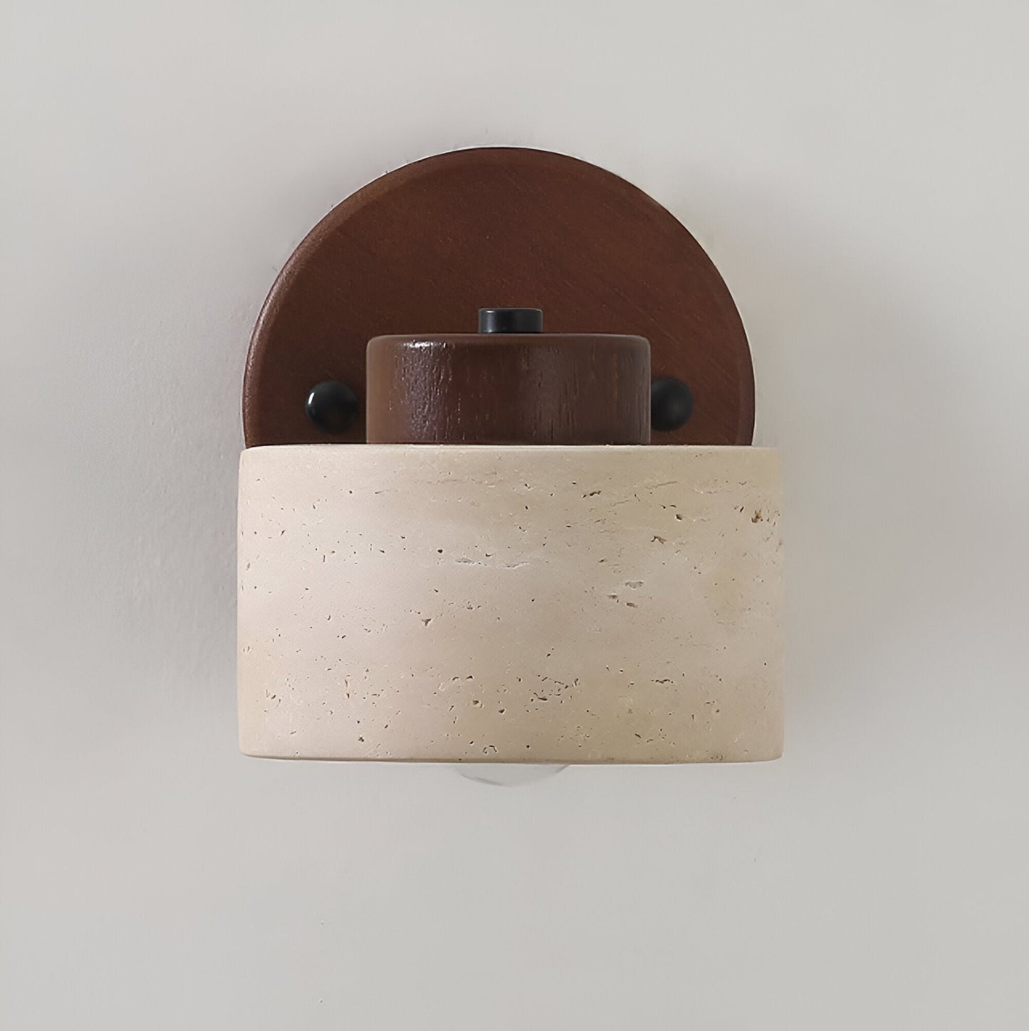 Contemporary Wall Sconce | Minimalist Travertine & Wood Design with LED Light | Elegant Wall Lighting for Modern Interiors 0