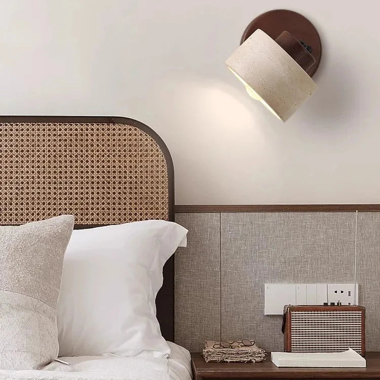 Contemporary Wall Sconce | Minimalist Travertine & Wood Design with LED Light | Elegant Wall Lighting for Modern Interiors 2
