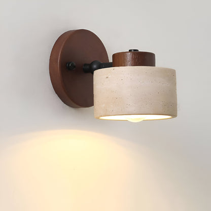 Contemporary Wall Sconce | Minimalist Travertine & Wood Design with LED Light | Elegant Wall Lighting for Modern Interiors 3