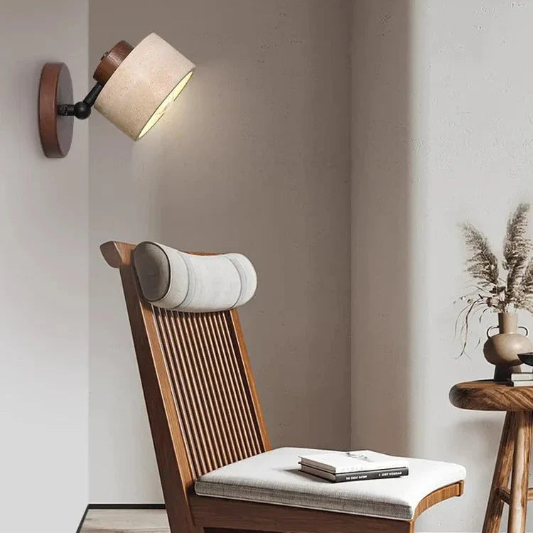 Contemporary Wall Sconce | Minimalist Travertine & Wood Design with LED Light | Elegant Wall Lighting for Modern Interiors 5