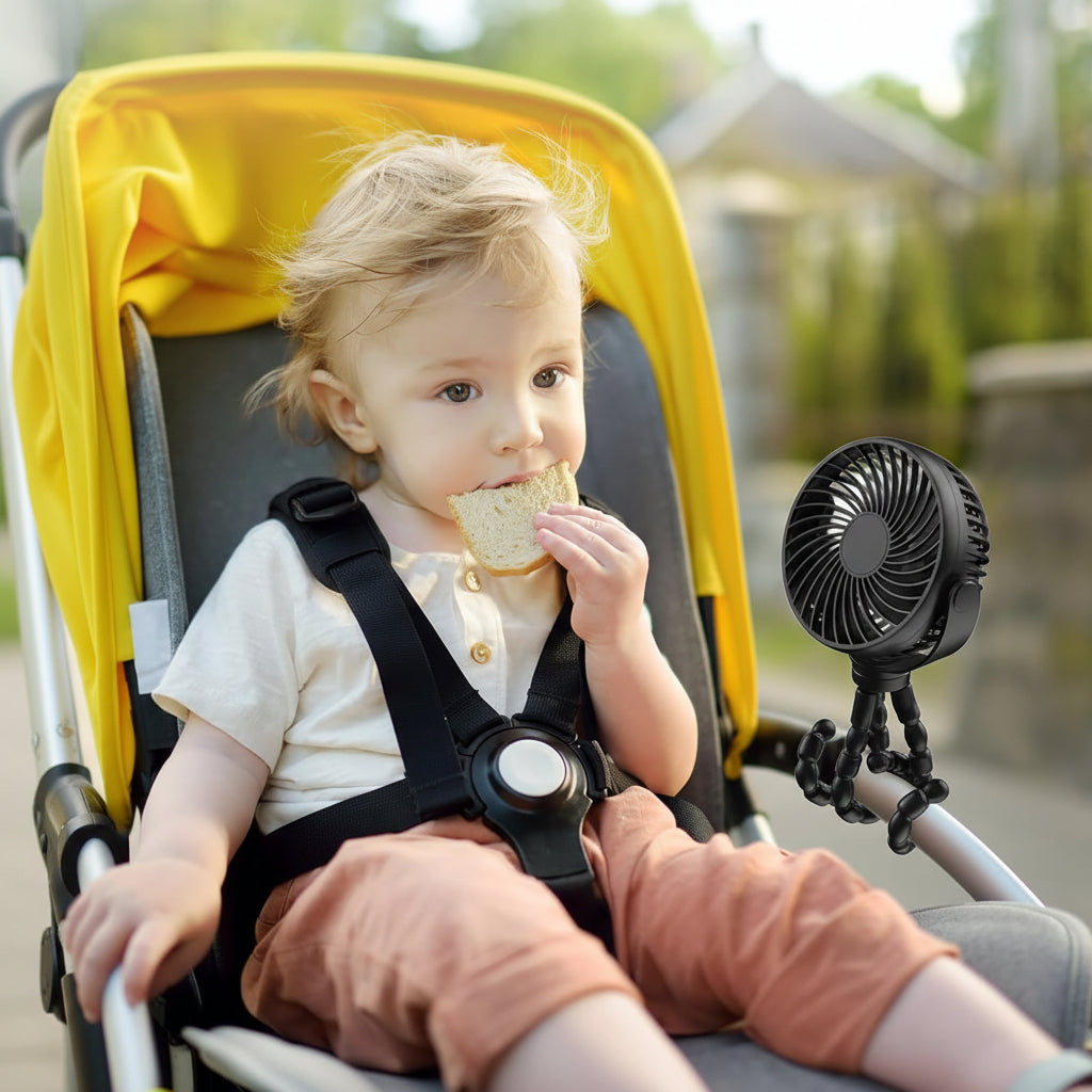Cool Breeze | Clip-On Stroller Fan with 3 Speed Settings | Portable Cooling Solution for Pushchairs and Buggies