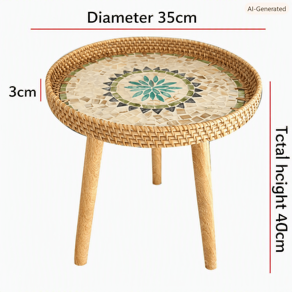 Rattan Side Table, Small Side Table Made of Wood – image 8