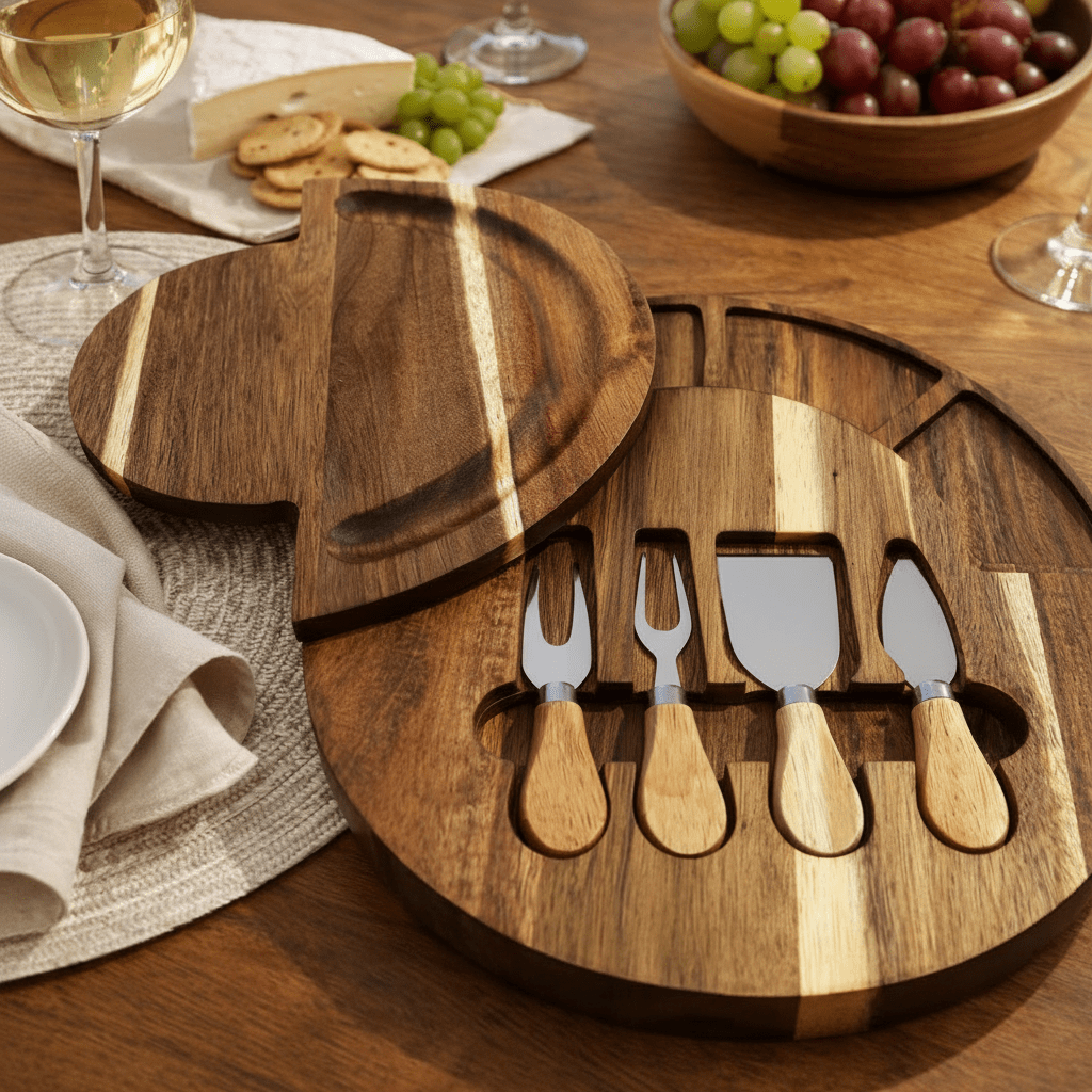Charcuterie Board Set with 4 Ceramic Bowls and Cheese Knives, Acacia Wood Cheese Board, Grazing Board, Serving Platter