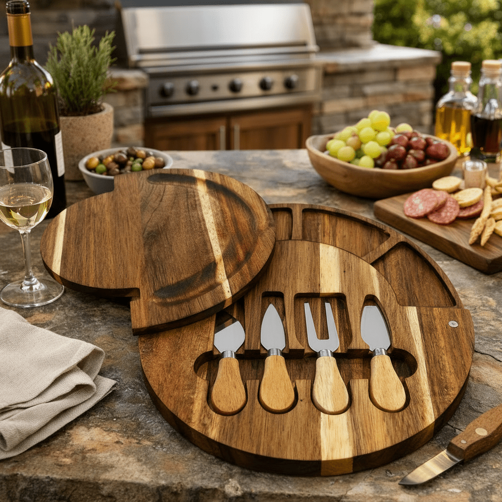 Charcuterie Board Set with 4 Ceramic Bowls and Cheese Knives, Acacia Wood Cheese Board, Grazing Board, Serving Platter
