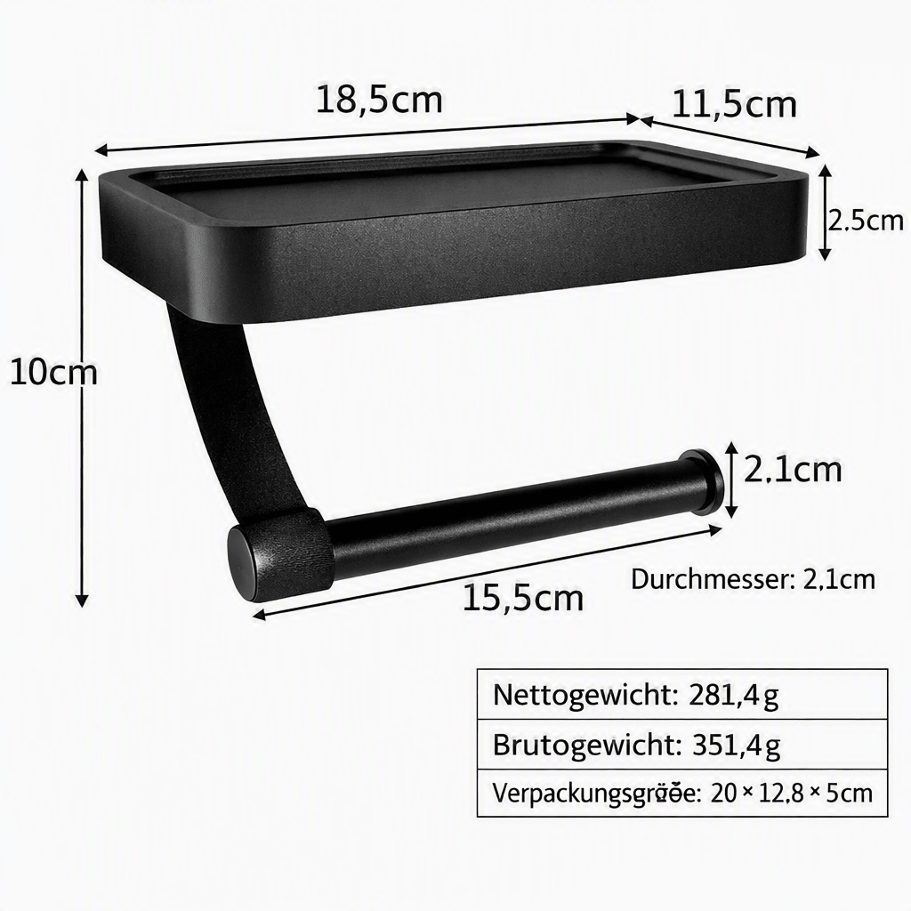 Toilet Roll Holder with Shelf, Black Toilet Paper Holder No Drill, Stainless Steel Bathroom Shelf, Bathroom Storage_08