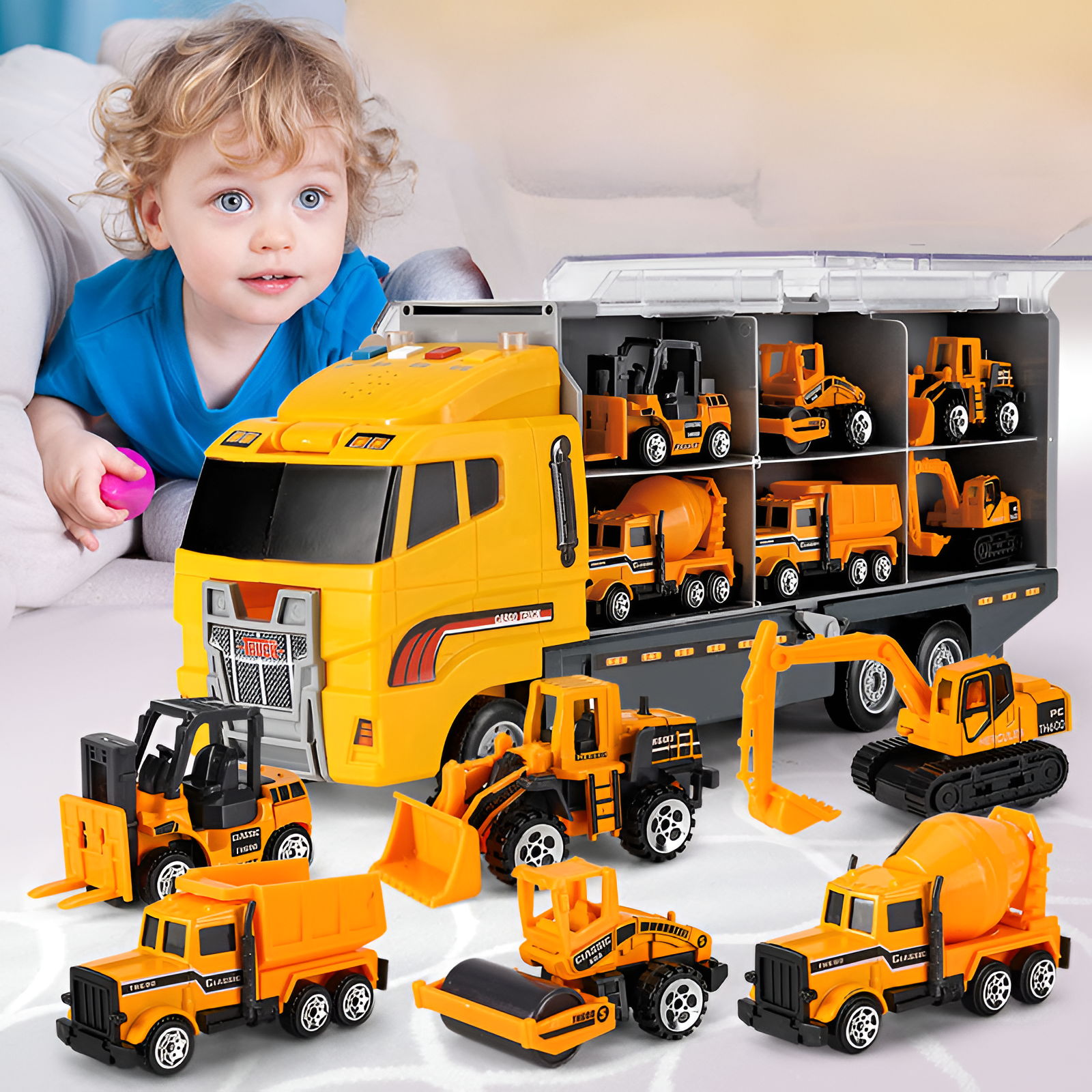 Creative Kids | Toy Construction Vehicle Set with Realistic Sounds | Interactive Play Carrier Kit for Imaginative Adventures