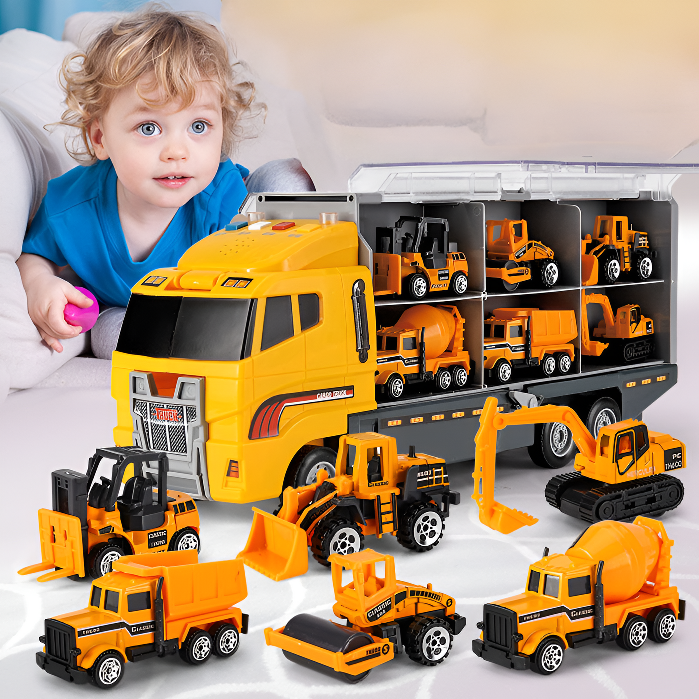 Creative Kids | Toy Construction Vehicle Set with Realistic Sounds | Interactive Play Carrier Kit for Imaginative Adventures 1