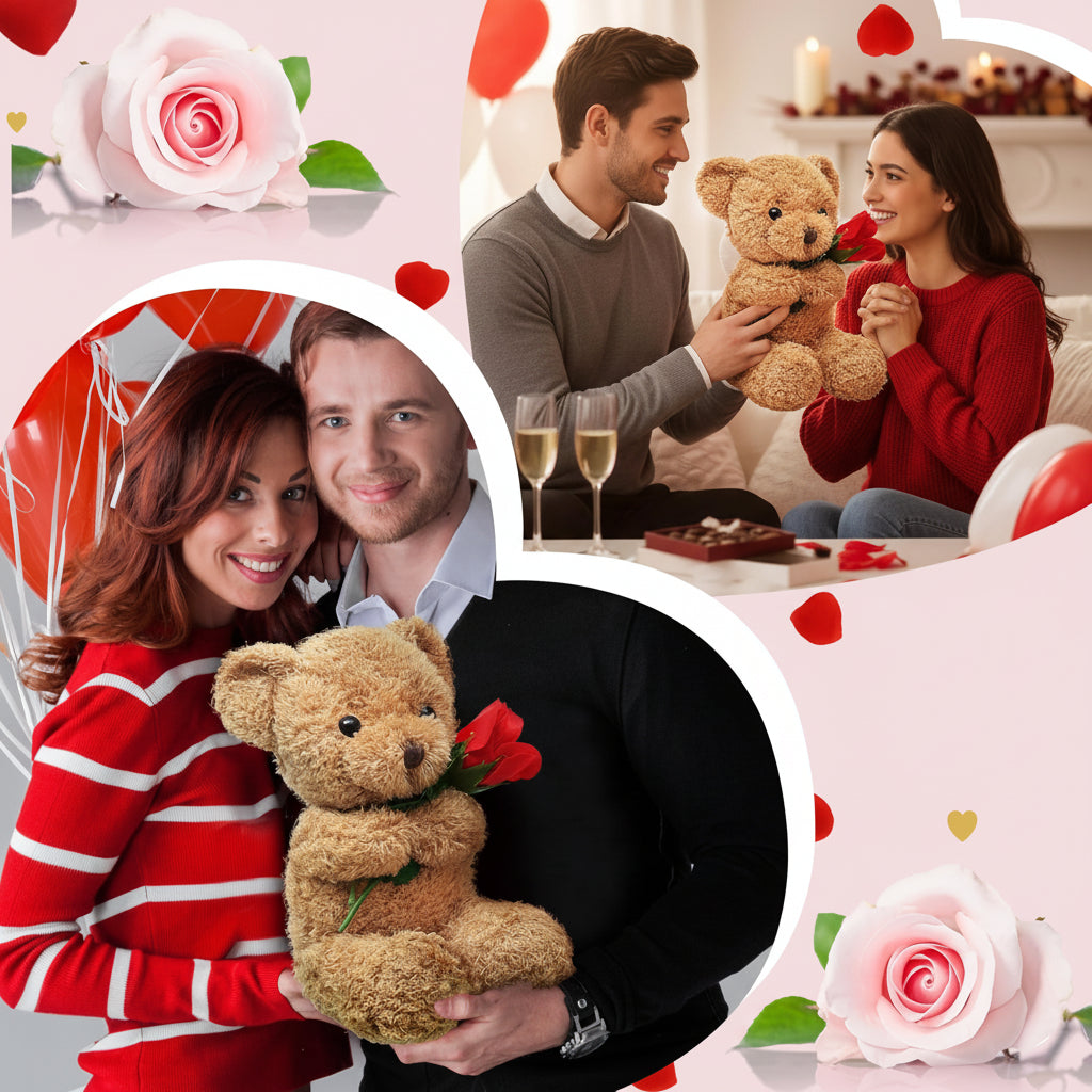 Cuddly Plush Bear | Soft Stuffed Animal with Romantic Rose Design | Ideal Gift for Affectionate Moments 5