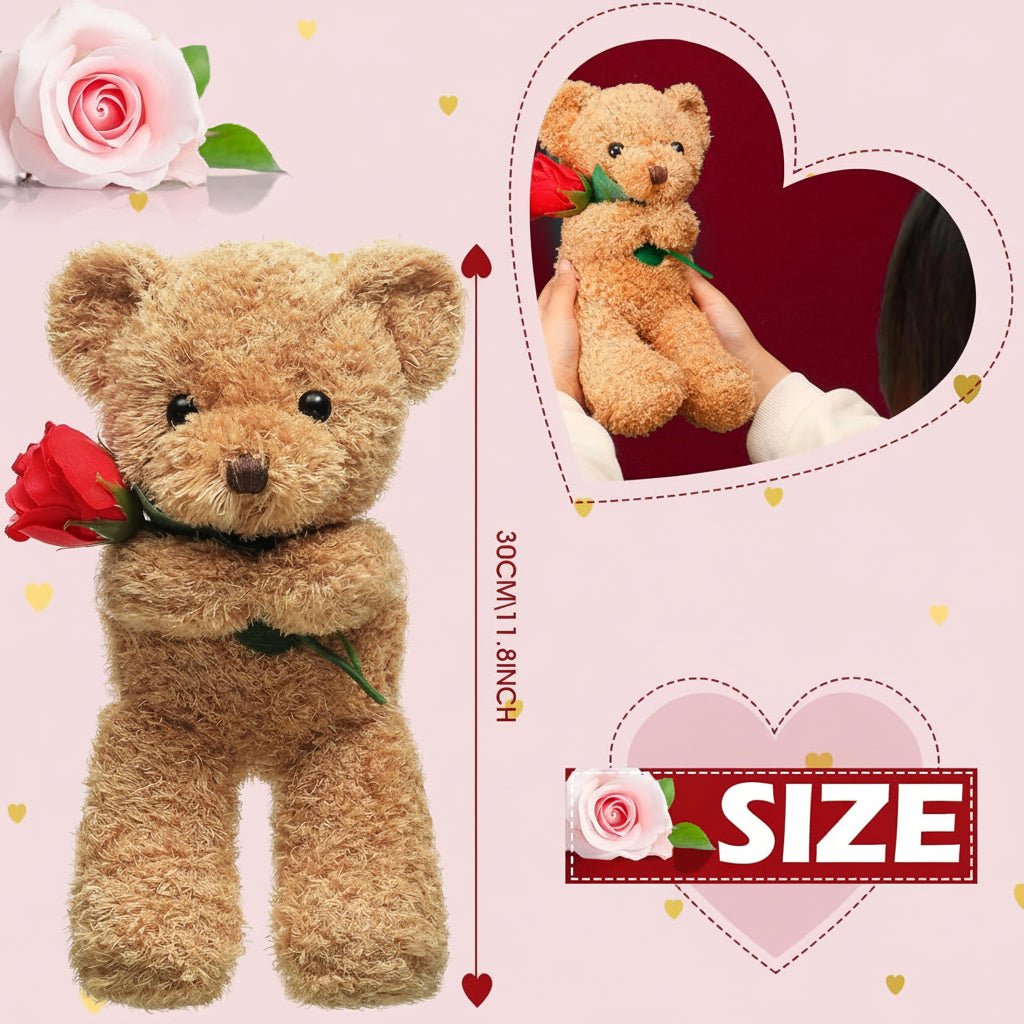Cuddly Plush Bear | Soft Stuffed Animal with Romantic Rose Design | Ideal Gift for Affectionate Moments 6