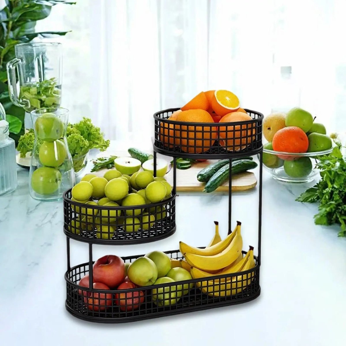 Fruit Stand for Kitchen Countertop, Tiered Metal Fruit Basket, Kitchen Storage for Snacks and Bread_04