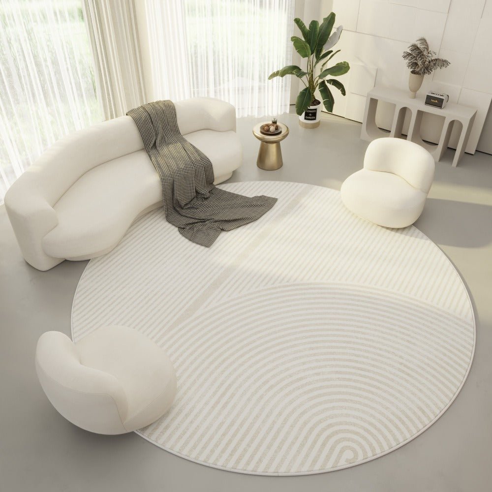 Round Living Room Rug, Circle Rug with Geometric Stripes, Soft Polyester Round Rugs for Bedroom and Office_00