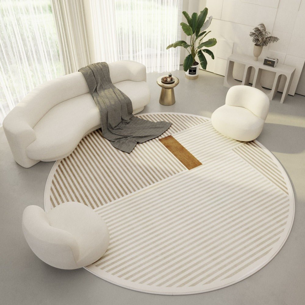 Round Living Room Rug, Circle Rug with Geometric Stripes, Soft Polyester Round Rugs for Bedroom and Office_03