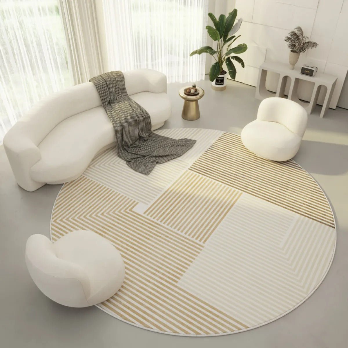 Round Living Room Rug, Circle Rug with Geometric Stripes, Soft Polyester Round Rugs for Bedroom and Office_05