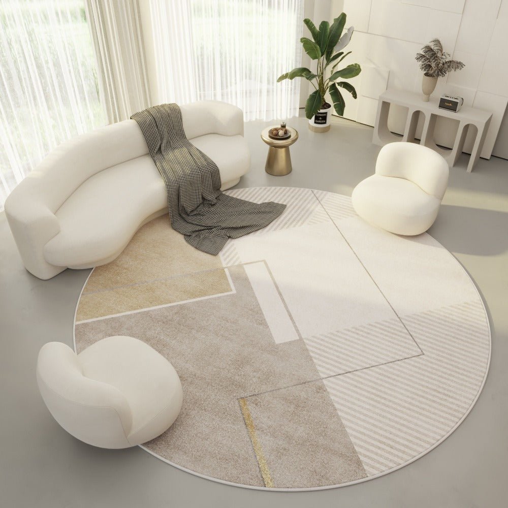 Round Living Room Rug, Circle Rug with Geometric Stripes, Soft Polyester Round Rugs for Bedroom and Office_07