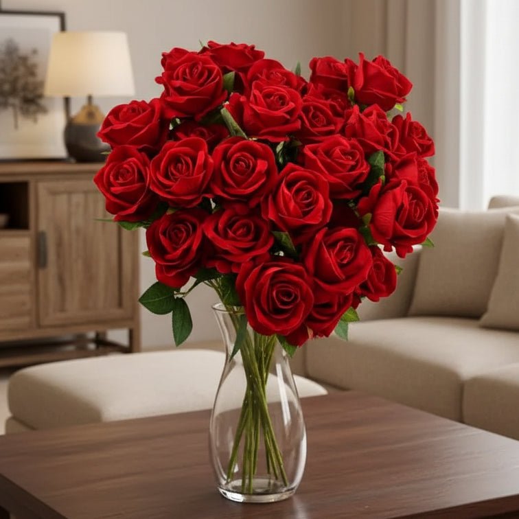 Velvet Artificial Roses, Artificial Flowers for Arrangements, Fake Roses for Valentines Decoration and Bedroom Decor
