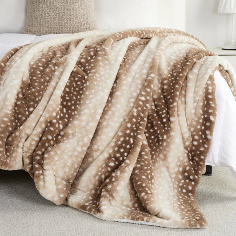 Faux Fur Throw Blanket, Reversible Sofa Throw with Deer Print, Bed Throw, Soft Plush Deer Print Blanket in 4 Sizes_02