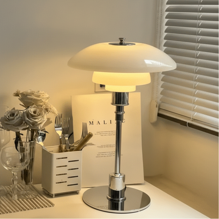 Dimmable Table Lamp with Warm LED Light, Glass Table Lamp for Living Room, Scandinavian Desk Lamp with E27 Socket