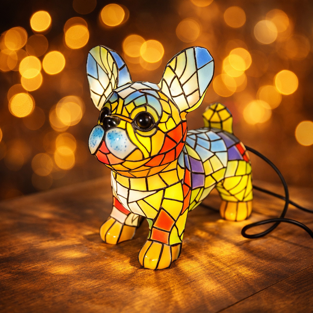 Decorative Table Lamp | Stained Glass Dog Figurine with Warm Glow | Compact Bedside Lamp for Cozy Spaces 0