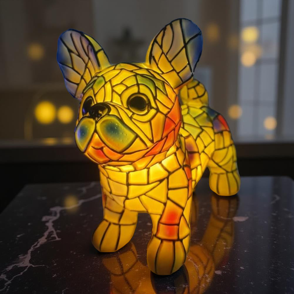 Decorative Table Lamp | Stained Glass Dog Figurine with Warm Glow | Compact Bedside Lamp for Cozy Spaces 1
