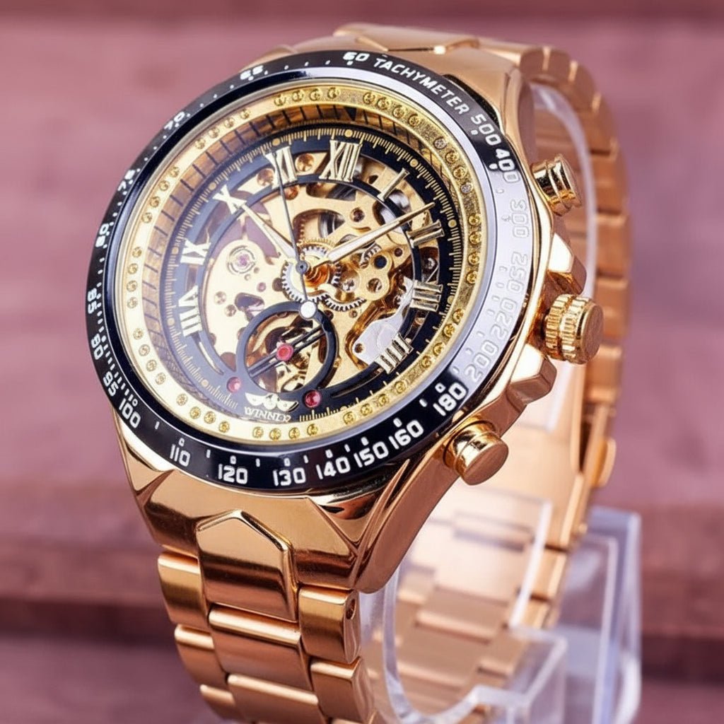 Mens Watch, Luxury Silver or Gold Watch with 46 mm Stainless Steel Case