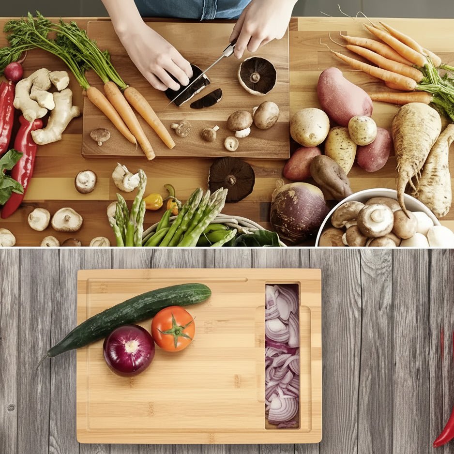 Bamboo Wood Chopping Board with Juice Groove, Bamboo Cutting Board with Storage Trays and Replaceable Blades_04