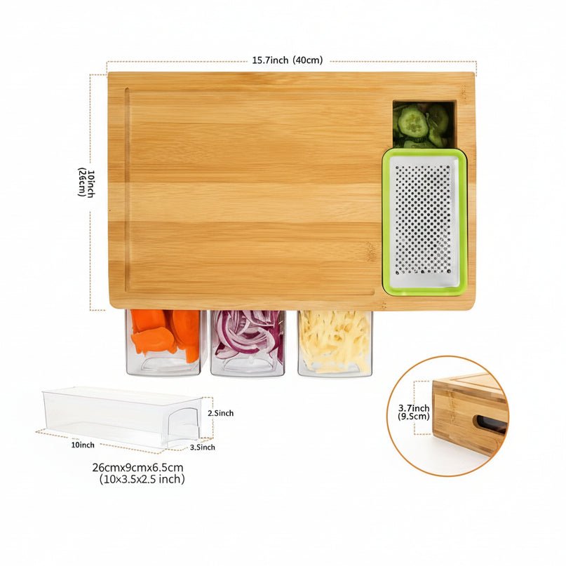 Bamboo Wood Chopping Board with Juice Groove, Bamboo Cutting Board with Storage Trays and Replaceable Blades_05