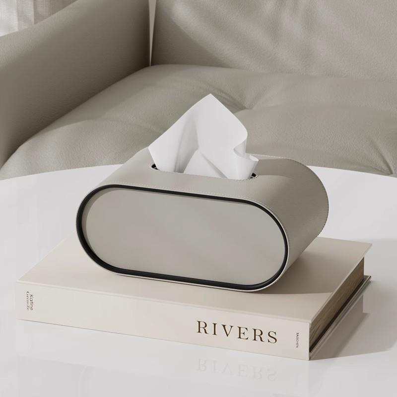 Tissue Box Cover, Oval Leather Tissue Box Holder with Contrast Piping, Bathroom Accessories and Home Decor_06