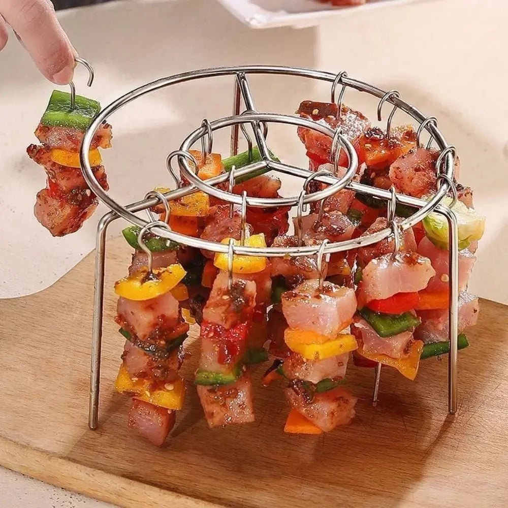 Air Fryer Rack in Stainless Steel with Skewer Holder, Round Air Fryer Grill Rack for Skewers, Air Fryer Accessories_01