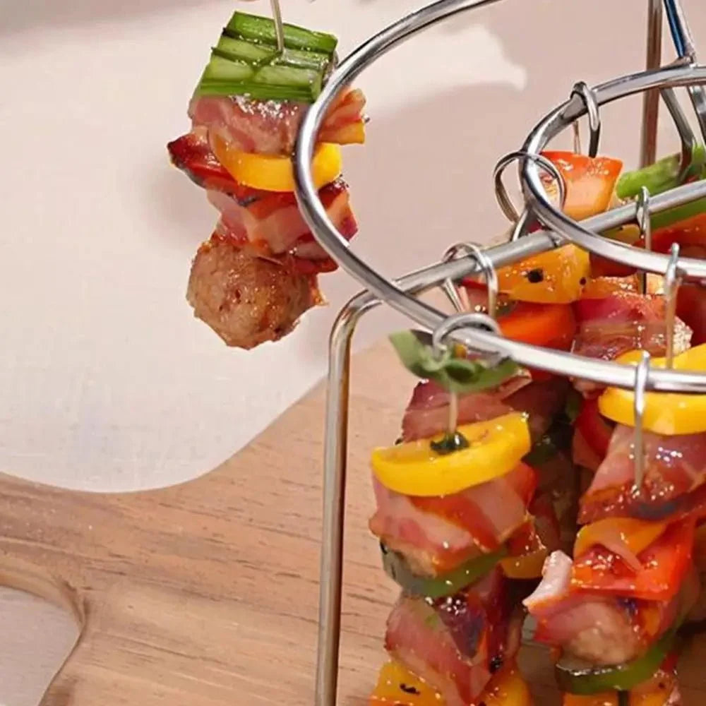 Air Fryer Rack in Stainless Steel with Skewer Holder, Round Air Fryer Grill Rack for Skewers, Air Fryer Accessories_02