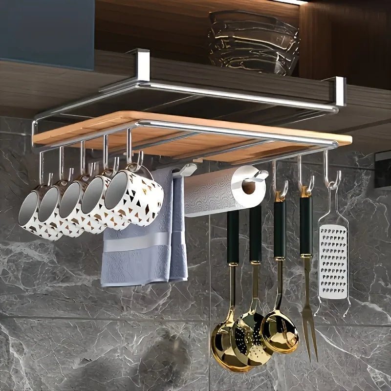 Kitchen Wall Shelf with Hooks, Stainless Steel Kitchen Shelves, Kitchen Utensil Holder, Tea Towel Holder_08