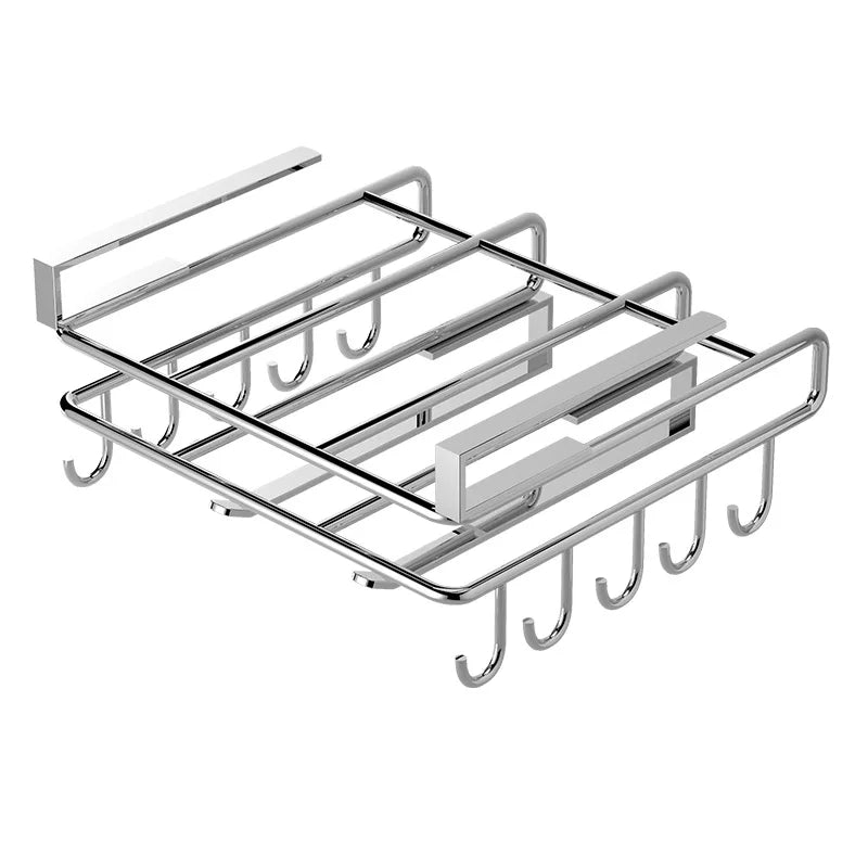 Kitchen Wall Shelf with Hooks, Stainless Steel Kitchen Shelves, Kitchen Utensil Holder, Tea Towel Holder_06