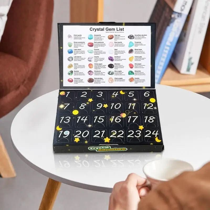 Kids Advent Calendar with 24 Natural Crystals, Crystal Advent Calendar for Adults, Countdown to Christmas with Guide