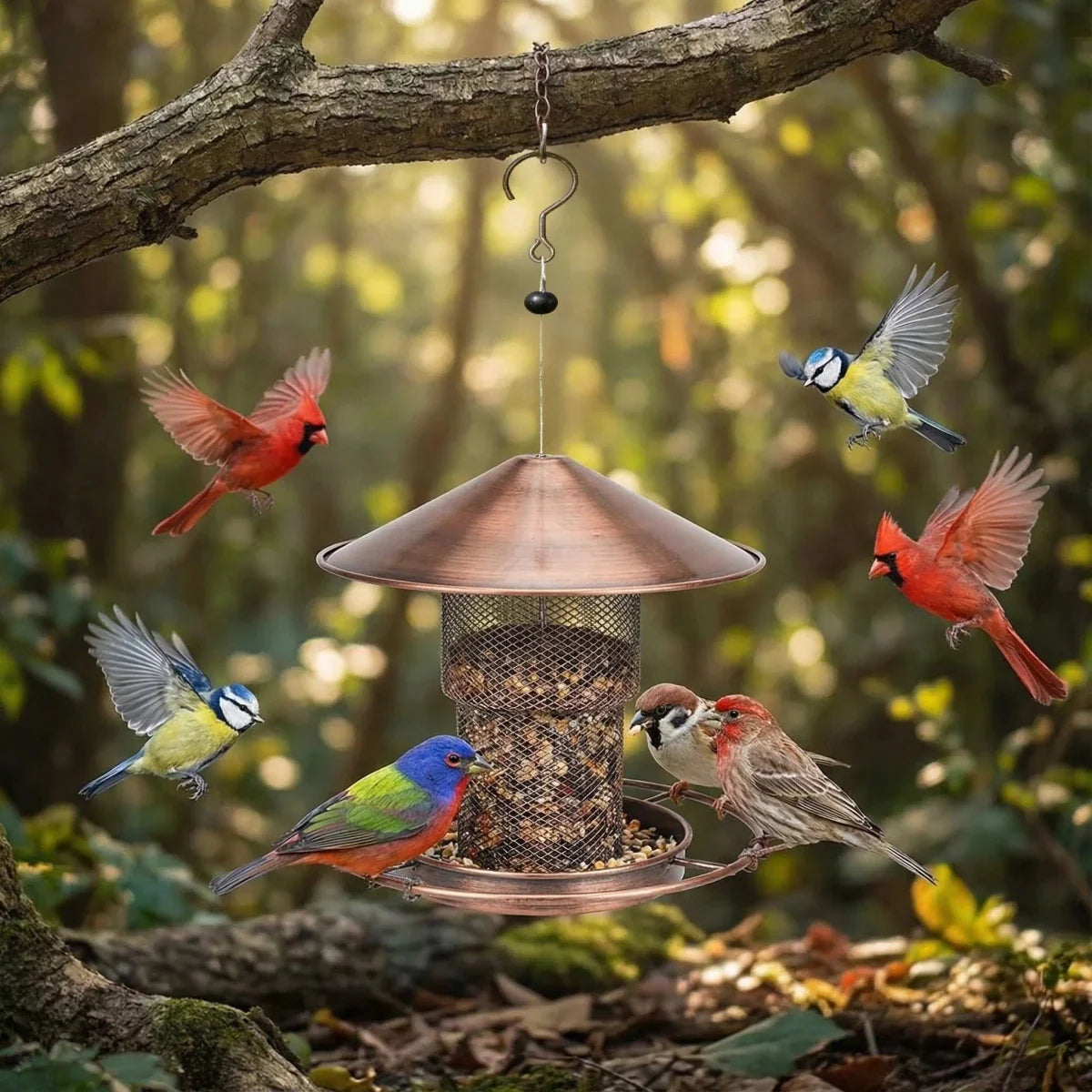 Bird Feeders, Squirrel Proof Bird Feeder Made of Iron with Automatic Refill, Garden Bird Feeder for Balcony and Terrace