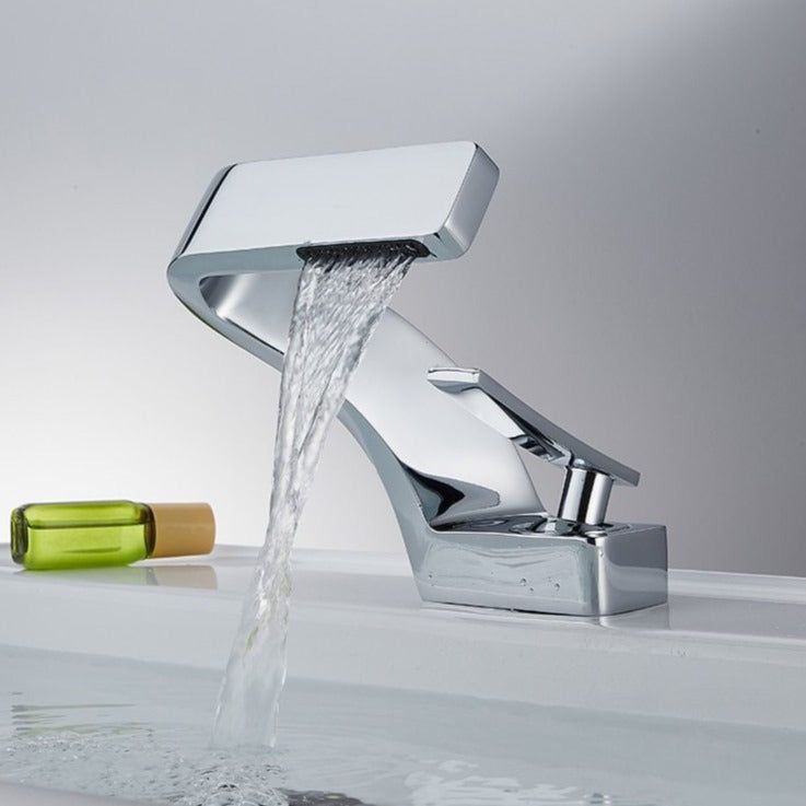 Elegant Curved Faucet | Waterfall Spout & Dual Handle Controls | Modern Design for Effortless Flow in Kitchen and Bathroom
