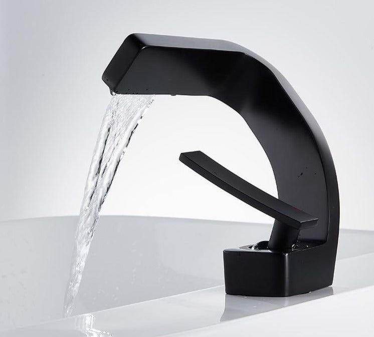 Elegant Curved Faucet | Waterfall Spout & Dual Handle Controls | Modern Design for Effortless Flow in Kitchen and Bathroom 11