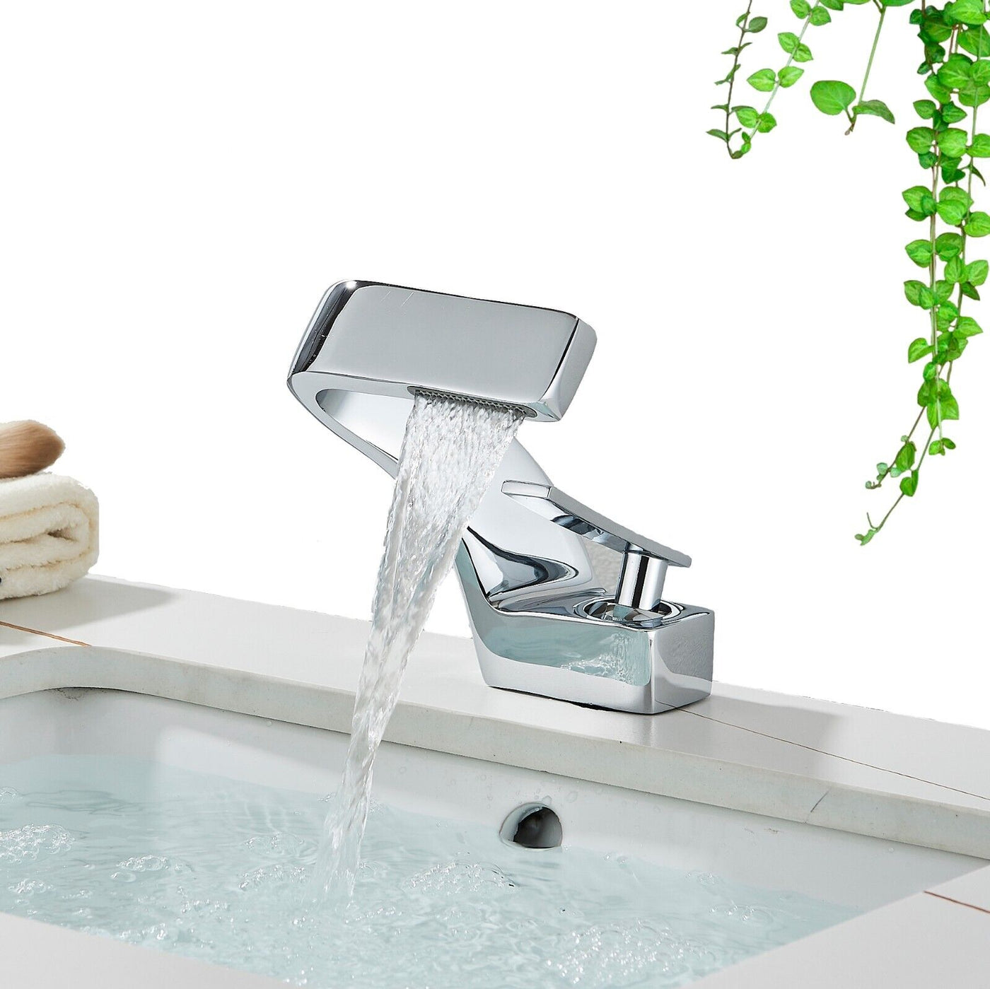Elegant Curved Faucet | Waterfall Spout & Dual Handle Controls | Modern Design for Effortless Flow in Kitchen and Bathroom 2
