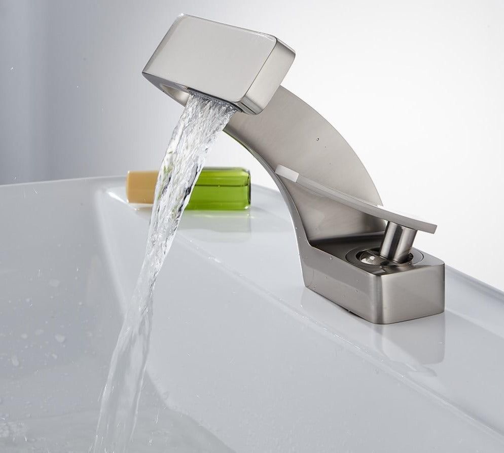 Elegant Curved Faucet | Waterfall Spout & Dual Handle Controls | Modern Design for Effortless Flow in Kitchen and Bathroom 4