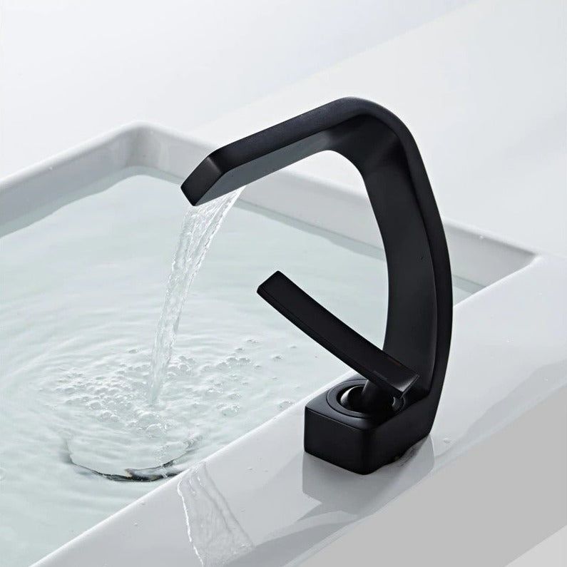 Elegant Curved Faucet | Waterfall Spout & Dual Handle Controls | Modern Design for Effortless Flow in Kitchen and Bathroom 5