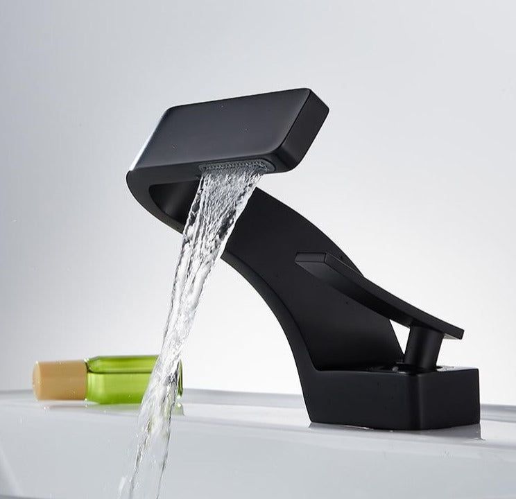 Elegant Curved Faucet | Waterfall Spout & Dual Handle Controls | Modern Design for Effortless Flow in Kitchen and Bathroom 7