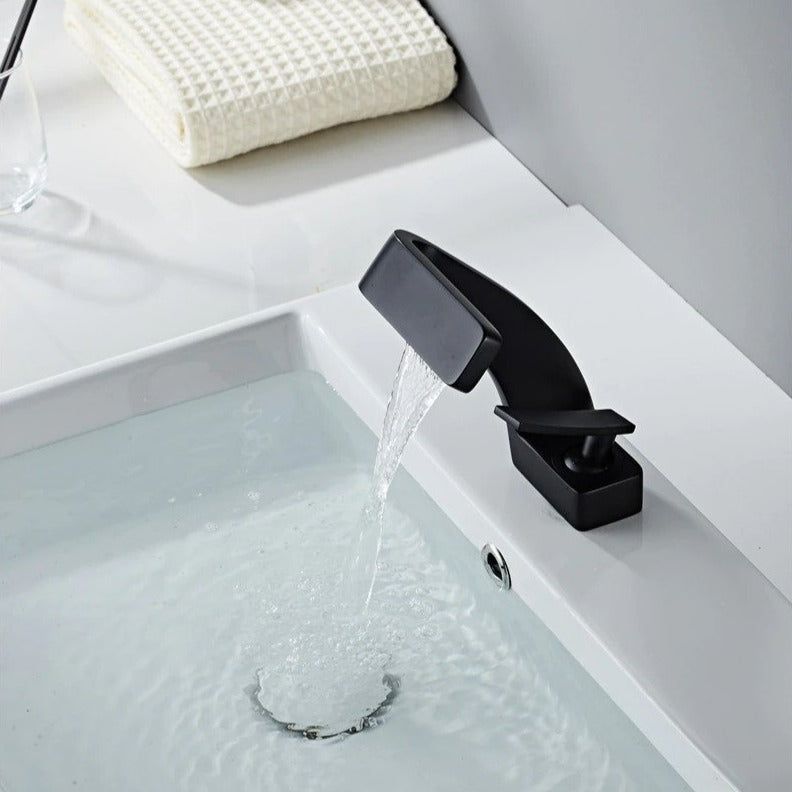 Elegant Curved Faucet | Waterfall Spout & Dual Handle Controls | Modern Design for Effortless Flow in Kitchen and Bathroom 8