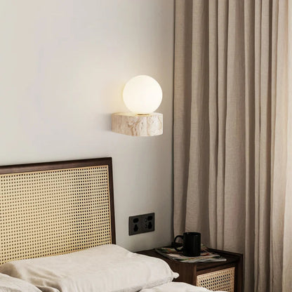 Elegant Globe | Wall Sconce Lighting with LED & Natural Travertine | Stylish Accent for Modern Interiors 0
