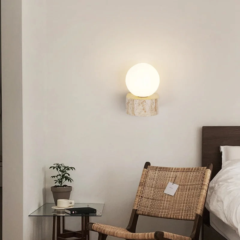 Elegant Globe | Wall Sconce Lighting with LED & Natural Travertine | Stylish Accent for Modern Interiors 1