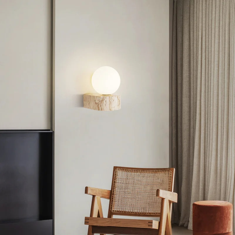 Elegant Globe | Wall Sconce Lighting with LED & Natural Travertine | Stylish Accent for Modern Interiors 2