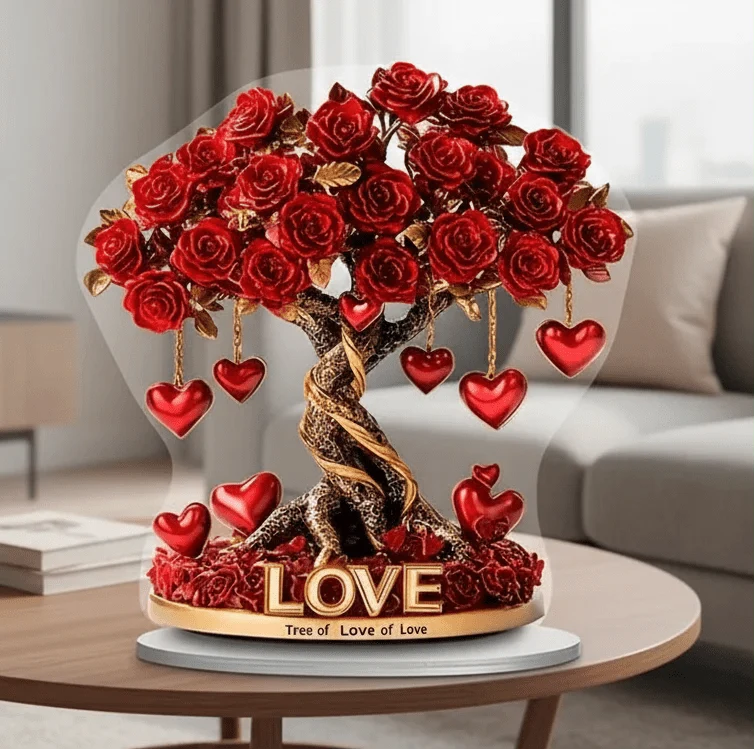 Heart Shaped Home Ornament with Acrylic Roses, Valentines Gift, Anniversary Gift, Bedroom Decor and Table Decoration