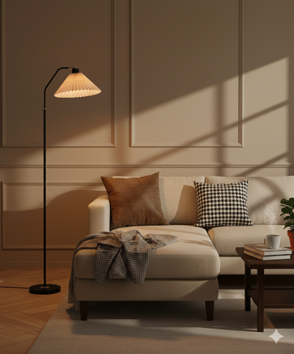 Elegant Minimalist Floor Lamp with Pleated Fabric Shade | Modern Standing Lamp for Soft Ambient Lighting in Living Room 2
