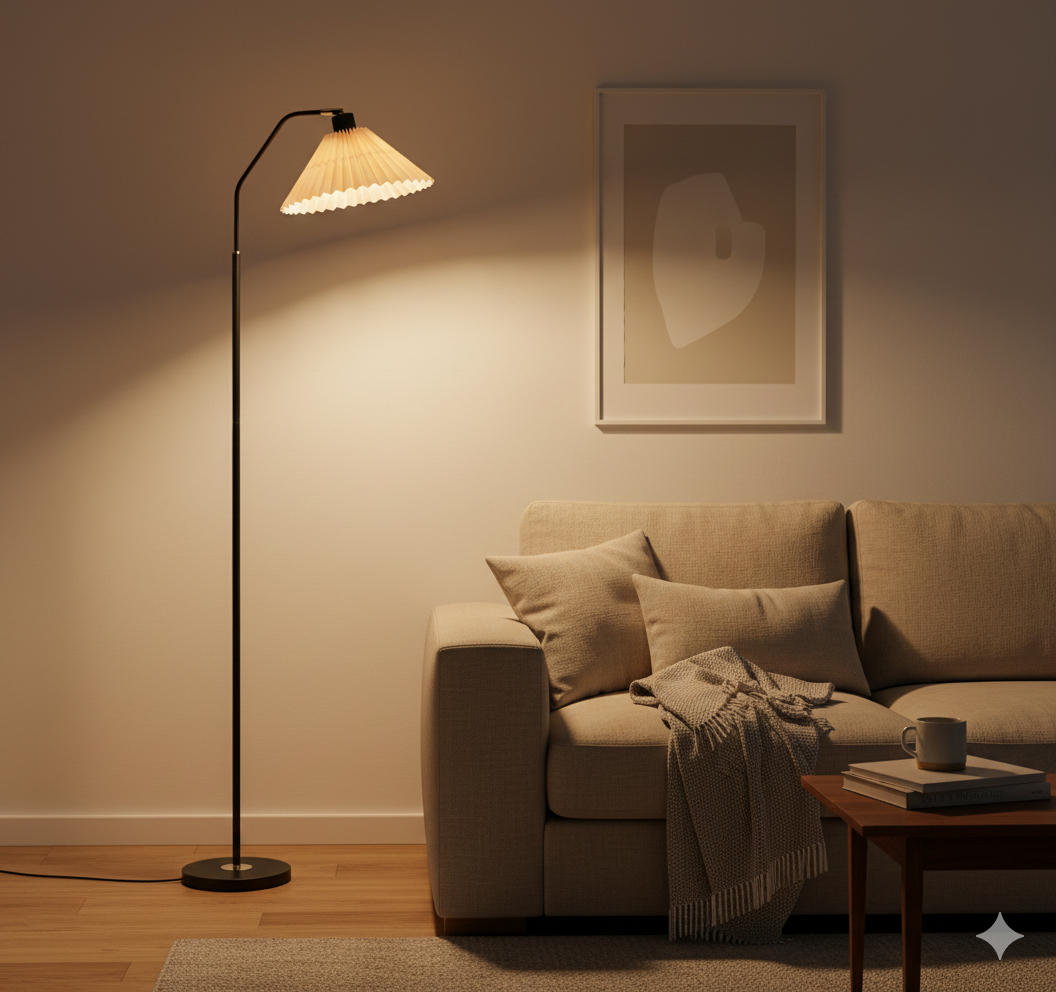 Elegant Minimalist Floor Lamp with Pleated Fabric Shade | Modern Standing Lamp for Soft Ambient Lighting in Living Room 3